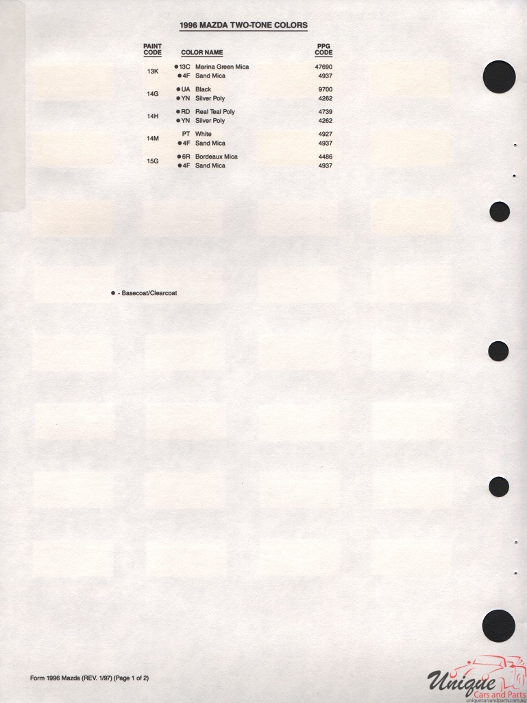 1996 Mazda Paint Charts PPG 3